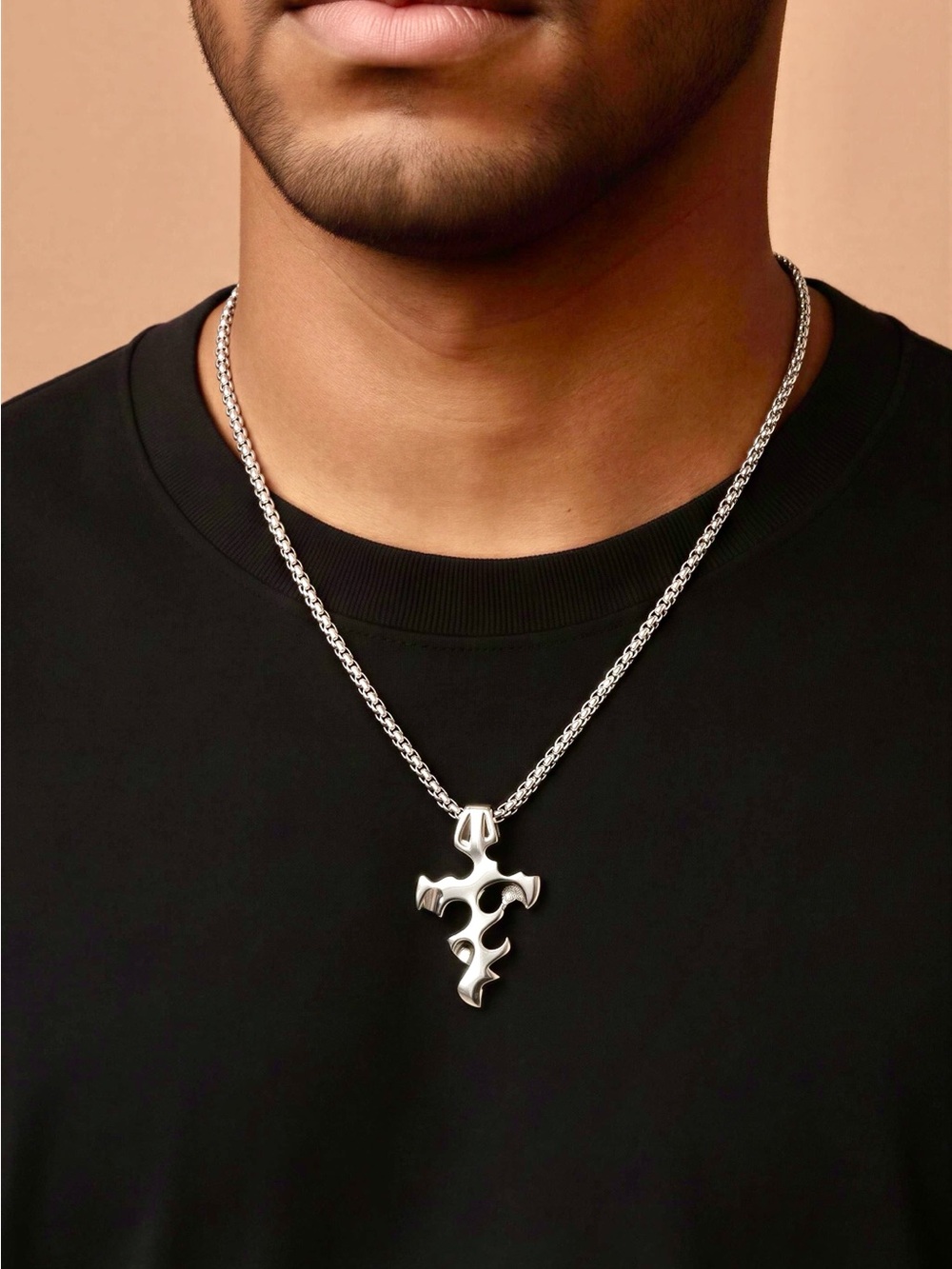 Fashion Jewelry Silver Gothic Flame Cross Necklace